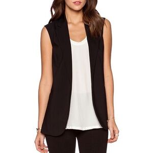 Theory Tailored Open Front Sleeveless Blazer Suit Long Vest Black Size 8